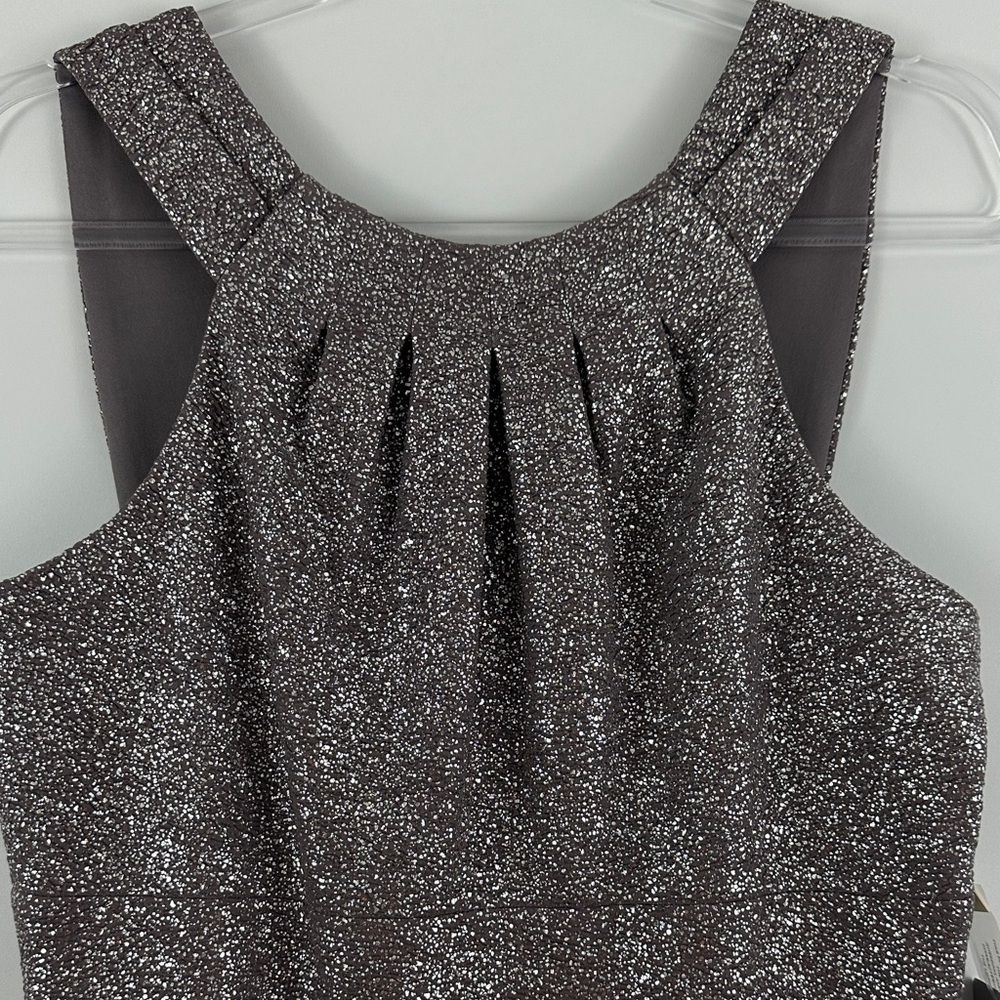 NWT Eliza J Foiled Knit Halter Sheath Dress Lilac Metallic Cocktail 10 - Picture 4 of 11